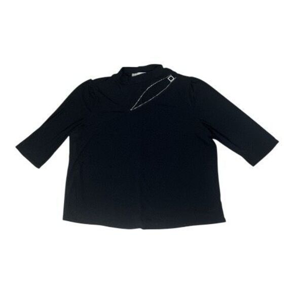 Chloe & Jasmine Black 3/4-Sleeve Blouse Plus Size 2X Cut Out Rhinestone Stretch - Picture 2 of 10